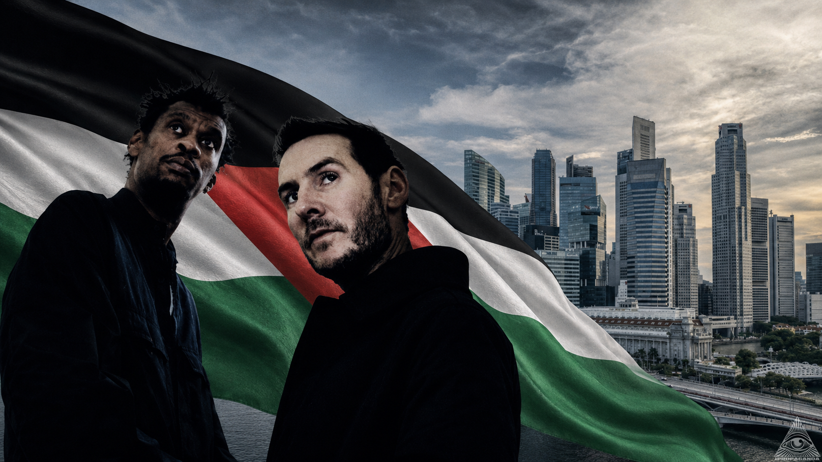 Composite Image of Massive Attack, Palestine Flag, Singapore