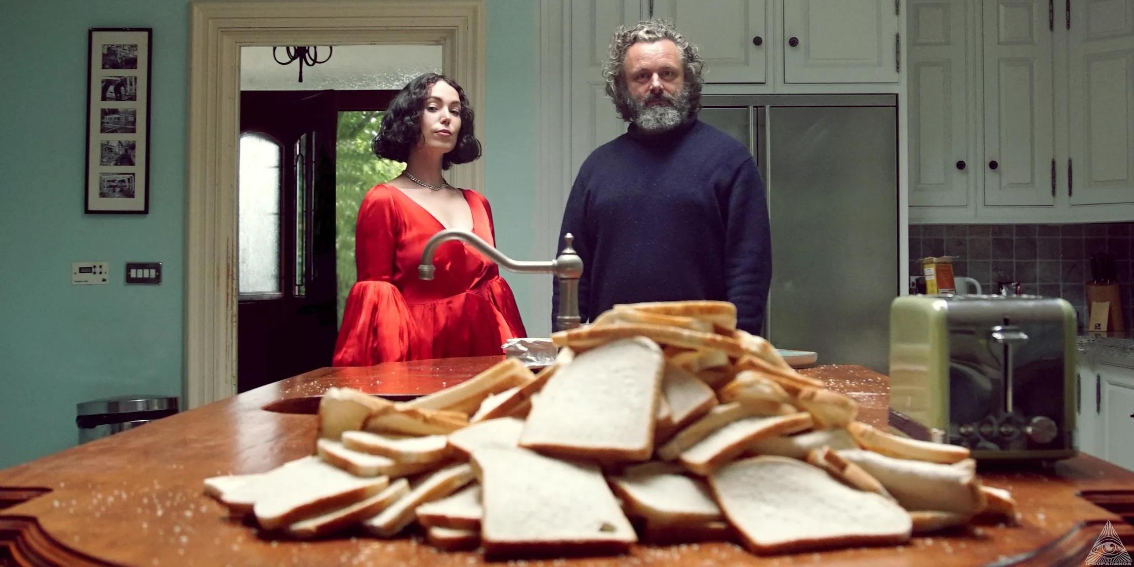 Kelly Lee Owens and Micheal Sheen at table with toaster