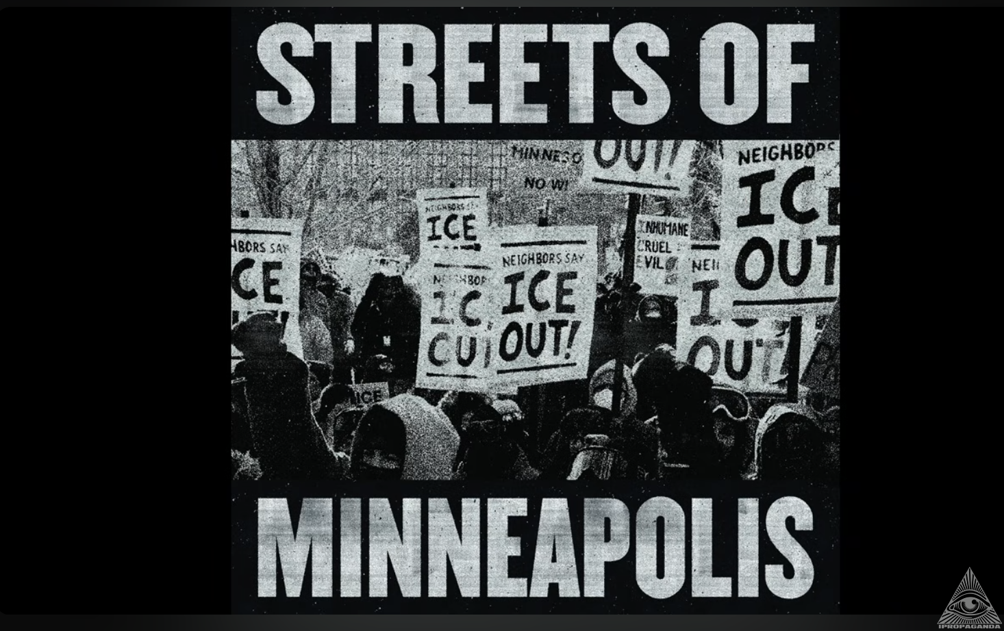 Streets of Minneapolis Sign in front of protesters