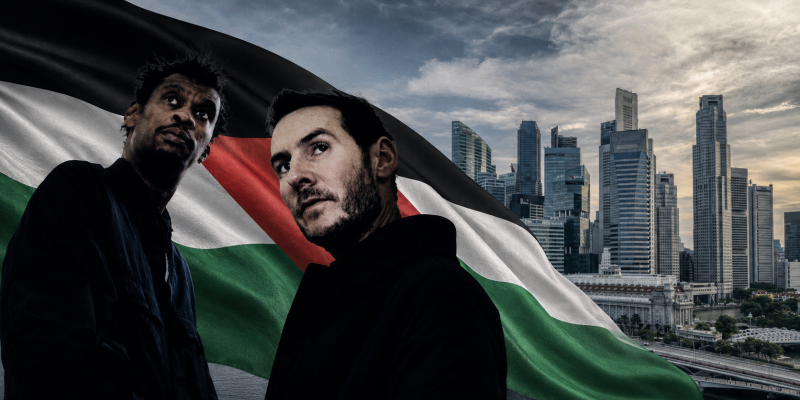 Composite Image of Massive Attack, Palestine Flag, Singapore
