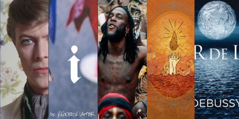 David Bowie, Kendrick Lamar, Burna Boy, ArcadeFire, Debussy composite