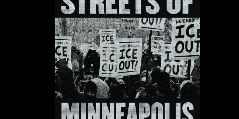 Streets of Minneapolis Sign in front of protesters