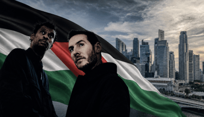 Composite Image of Massive Attack, Palestine Flag, Singapore